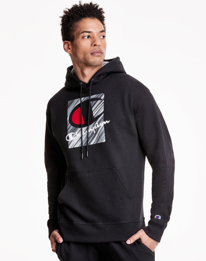 Sudadera Con Capucha Champion Hombre - Powerblend Fleece Inset Rectangle Logo  ( Negras ) 5089372-FL